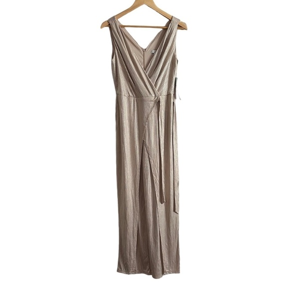 London Times Metallic V-neck High Slits Wide Leg Walk Thru Jumpsuit Size… - Picture 5 of 17